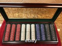 Bombay & Co. Poker chip set in Mahogany Case withglass top- NEW