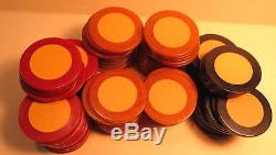Boxed set 100 catalin bakelite poker chips with cream centers, excel. For jewelry