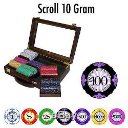 BryBelly Poker Supplies 300 Ct Custom Breakout Scroll Poker Chip Set Walnut Case