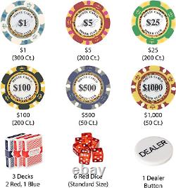 Brybelly 1,000 Ct Monte Carlo Poker Set 14G Clay Composite Chips with Aluminum