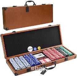 Bucher&Rossini Poker Chip Set 500Pcs with Sturdy Carry Case Coved with Leather S