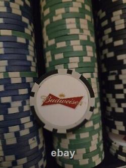 Budweiser Branded Poker Set and Locking Case-Complete With500 CHIPS, KEYS, DICE