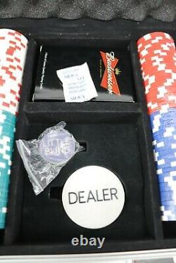 Budweiser Poker Set Case 500 Wrapped Chips A Deck of Cards Dealer Small Blind