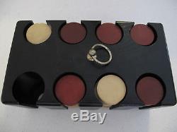 CLAY POKER CHIP SET w Hinged Wooden Box/Caddy 167 Clay Chips Removable Tray