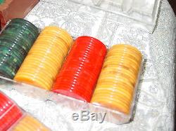 Crisloid Bakelite Poker Chip Traveling Set Case Casino Dice Cards Backgammon
