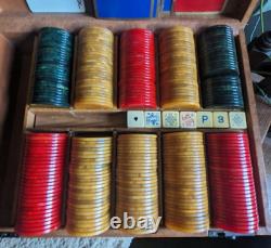 CROSS Bakelite Poker Chips set in Game leather Box + dices