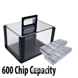 Cash Club Casino Poker Chip Set 600 Poker Chips Acrylic Carrier Racks