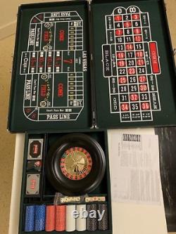 Casino Games Set Poker Roulette Craps Blackjack Chips Dice Felt Mats Carry Case