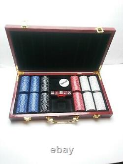 Casino Poker 300 Chip Set Wooden High Gloss Case Royal Flush Heavy Duty Case. F