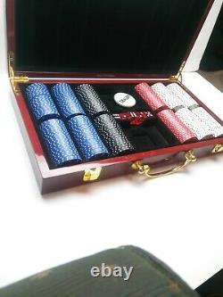Casino Poker 300 Chip Set Wooden High Gloss Case Royal Flush Heavy Duty Case. F