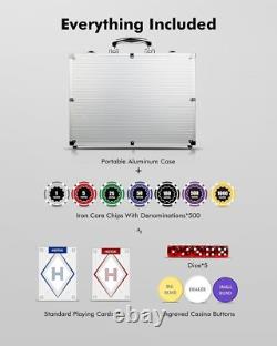 Casino Poker Set with Numbered Chips 500-pcs, Playing Cards Waterproof