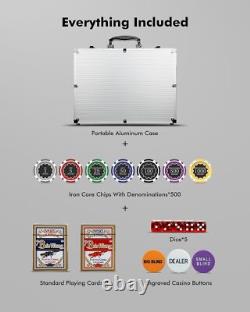 Casino Poker Set with Numbered Chips 500-pcs, Playing Cards Waterproof