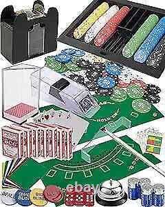 Casino Set Shuffler + Card Shoe + 360pcs Chips + Double-Sided Felt + 8xDeck
