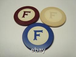 Circa 1930s Inlaid Letter F Poker Chip Set 200 chips FREE SHIPPING