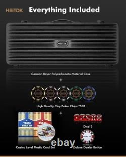 Clay Poker Chip Set for Texas Hold'em, 500-Piece Professional Casino Blackjac