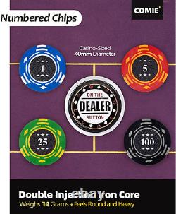 Clay Poker Chips, 400Pcs 14 Gram Poker Chip Set with Deluxe Travel Case, Numbered