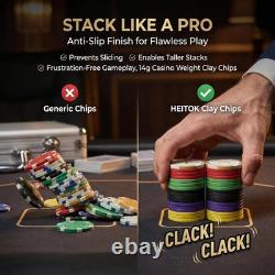 Clay Poker Chips Set 500 PCS with Denominations, 14g Clay Composite Weighted Cas