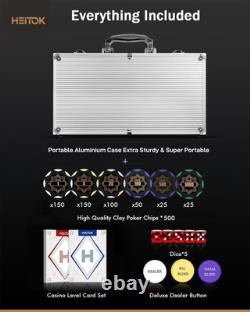 Clay Poker Chips Set 500Pcs 14G Casino Grade Poker Chips with Denominations, A