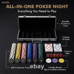 Clay Poker Chips Set 500pcs 14g Casino Grade Poker Chips with Denominati