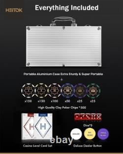 Clay Poker Chips Set 500pcs 14g Casino Grade Poker Chips with Denominati