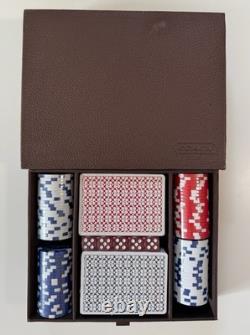 Coach Brand Designer Poker Set Cards Dice Chips In Leather -Bound Case