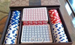 Coach Brand Poker Set Cards Dice Chips In Cloth Case Box & Ribbon NIB