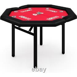 Complete 8-Player Poker Set Foldable Octagon Table With Padded Rail & Cup Holder
