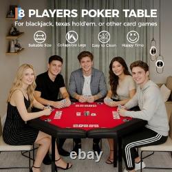 Complete 8-Player Poker Set Foldable Octagon Table With Padded Rail & Cup Holder