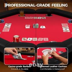 Complete 8-Player Poker Set Foldable Octagon Table With Padded Rail & Cup Holder