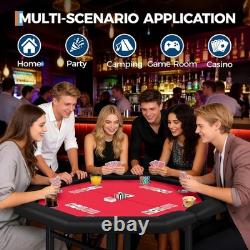 Complete 8-Player Poker Set Foldable Octagon Table With Padded Rail & Cup Holder