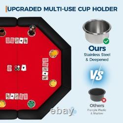 Complete 8-Player Poker Set Foldable Octagon Table With Padded Rail & Cup Holder