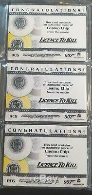 Complete James Bond Relic Card Set of 3 RC6 Poker Chips Brow, White, Pink