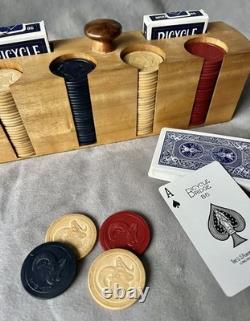 Complete Set 1908 Design Vintage Antique Clay Poker Chips Embossed withRams Head