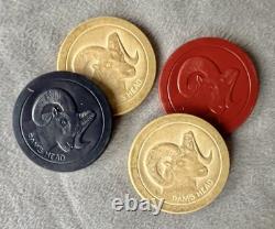 Complete Set 1908 Design Vintage Antique Clay Poker Chips Embossed withRams Head