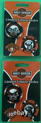 Complete Set of 10 Harley Davidson Poker Chips Limited Edition Series 1903-2017