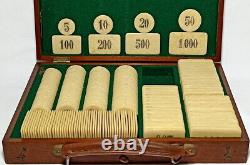 Complete Set of Vintage Galalith Marbled like ivory Larger Poker Chips 4280g