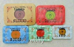 Complete set 5 1974 Sahara Casino Baccarat $1000 $500 Plaques Las Vegas chips