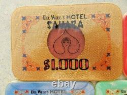 Complete set 5 1974 Sahara Casino Baccarat $1000 $500 Plaques Las Vegas chips