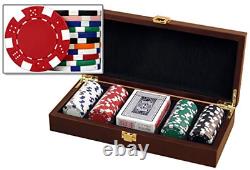 DA VINCI Mahogany Wood Poker Chip Set with Dice Striped 11.5 Gram Chips