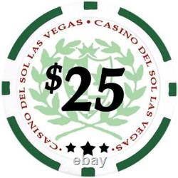 DA VINCI Set of of 750 Casino Del Sol 11.5 Gram Poker Chips with Case, Cards, De