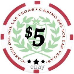 Da Vinci Professional Set of 500 11.5 Gram Casino Del Sol Poker Chips with Denom