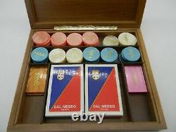 Dal Negro Poker Set marbled Acrylic Chips Two Card Decks Wooden Box Vintage