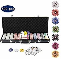 Display4top 500 Piece Texas Holdem Poker Chips Set with Aluminum Case, 2 Decks