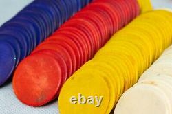 Dyed Bovine Poker Gambling Chips Set 137 Antique Chips Yellow, Red, Purple White