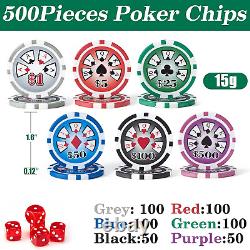 ECOTOUGE Poker Chip Set 500 11.5 Gram Chips, Cards, Dices, Buttons and Aluminum