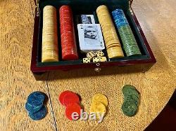 Early Bakelite Catalin Swirl Marbled Poker Chips / Cards Set w Rosewood Box 1949