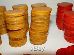 Estate 1.5 Old Vintage Catalin Bakelite Swirl Marbled Poker Chips Set Of 250 +