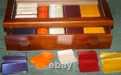 FATHER'S DAY ITALY POKER CHIP SET WOOD CASE LUCITE CHIPS 1970s DUNHILL CARDS WPC