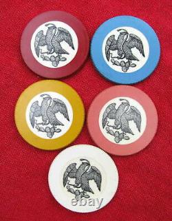 FINE & SCARCE ANTIQUE SET OF 5 MEXICAN EAGLE OVERSIZE POKER CHIPS EARLY 1900's