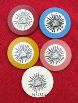 FINE & SCARCE ANTIQUE SET OF 5 MEXICAN EAGLE OVERSIZE POKER CHIPS EARLY 1900's
